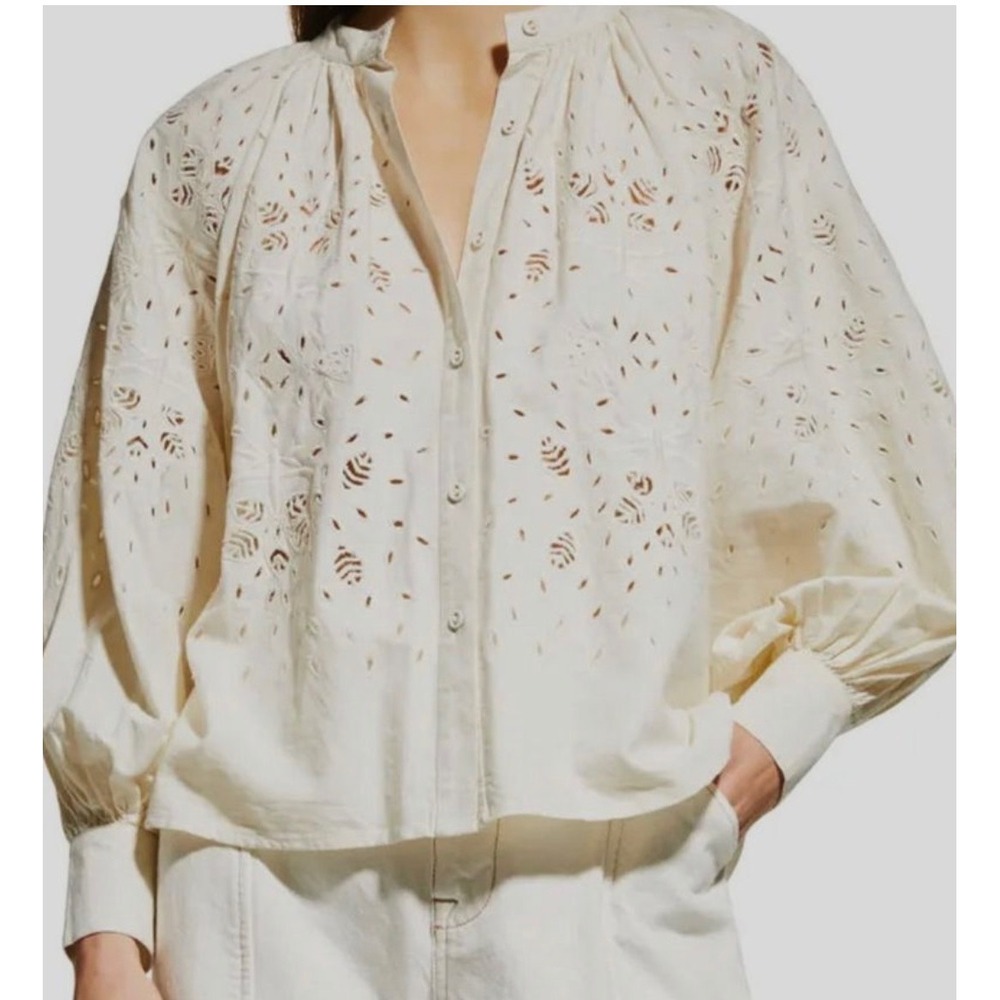 Carolina K Gardenia Augustina Blouse Ivory Embroidered Boho Coastal Grandma L